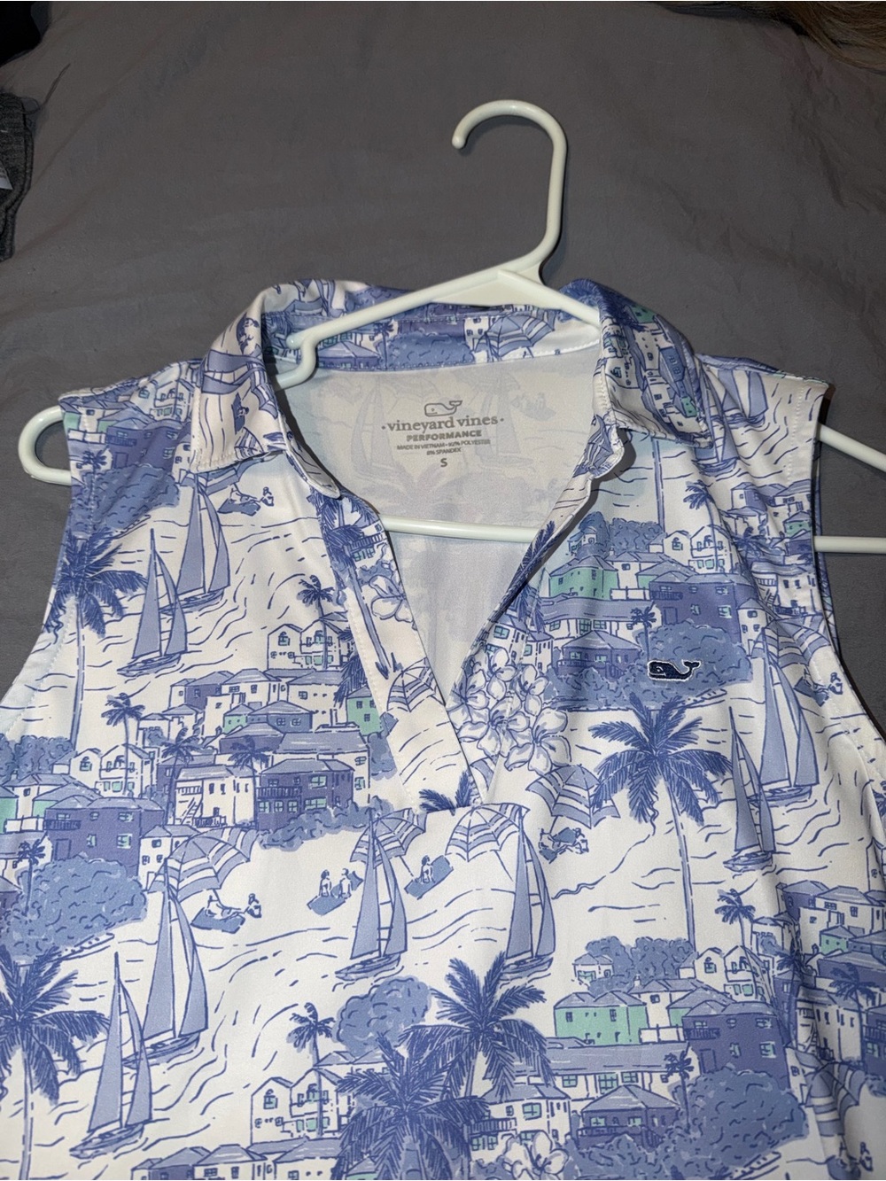 Vineyard Vines Coastal Sailboat Sleeveless Polo - Blue & White